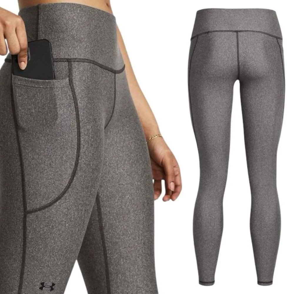 Under Armour UA Gray HeatGear Tech No-Slip Waistband Full Length Leggings NEW - Picture 3 of 14